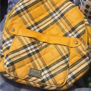 Steve Madden Yellow Plaid Quilted Backpack